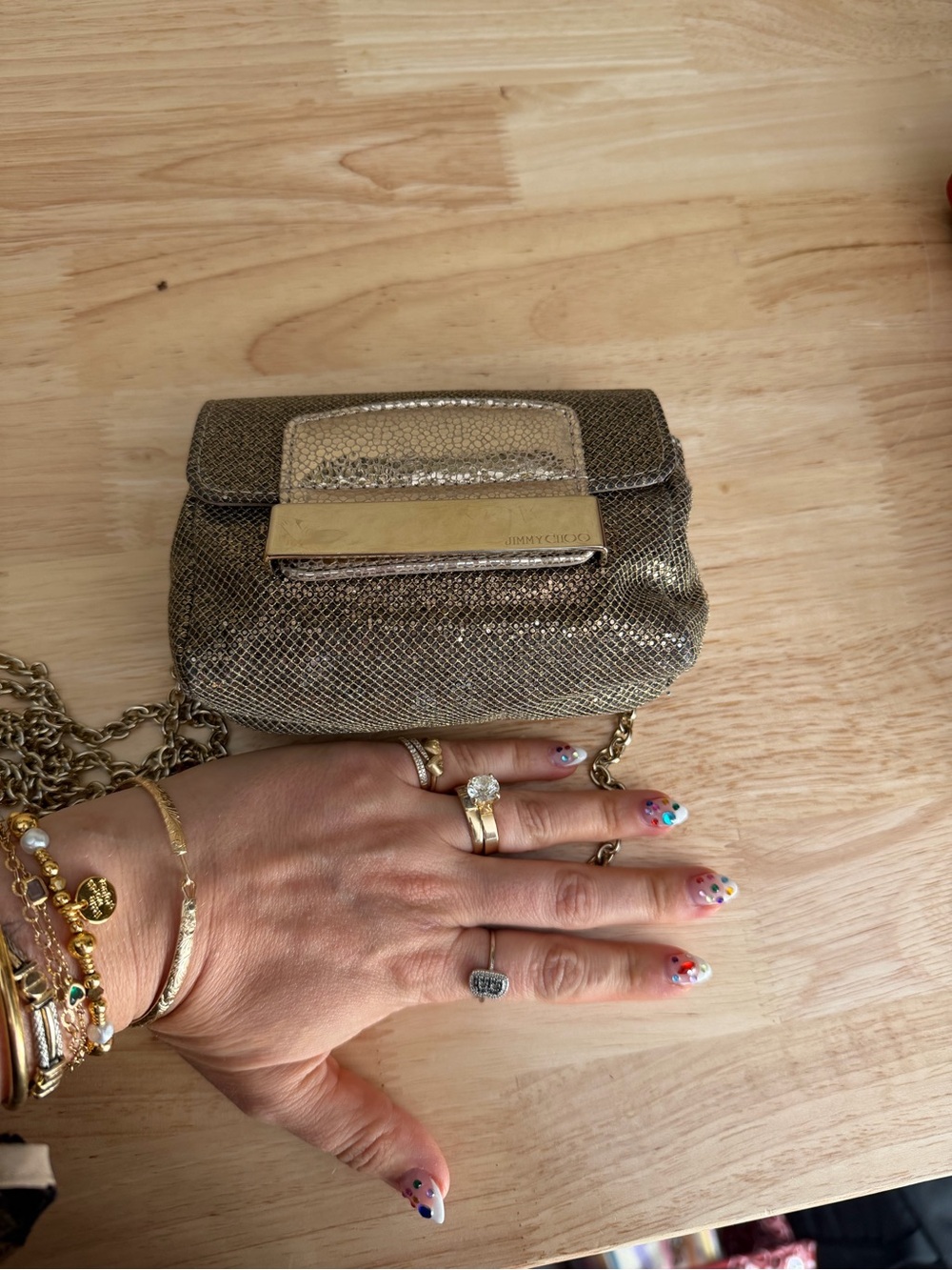 Jimmy Choo Gold Metallic Chain Crossbody Bag - Picture 4 of 4